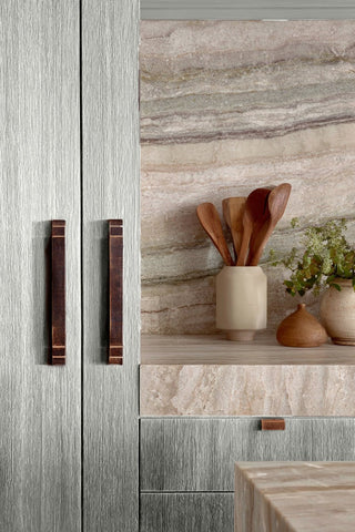 Kitchen cabinets stained with Vanilla Fog premium non-toxic Zero VOC wood stain