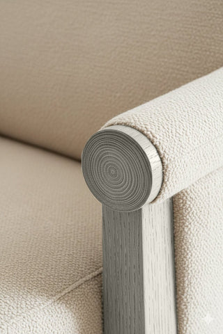 Close-up of Opal Linen premium wood stain on a wooden chair frame