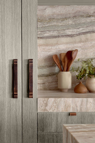 Kitchen cabinets stained with Pale Pebble premium non-toxic Zero VOC wood stain