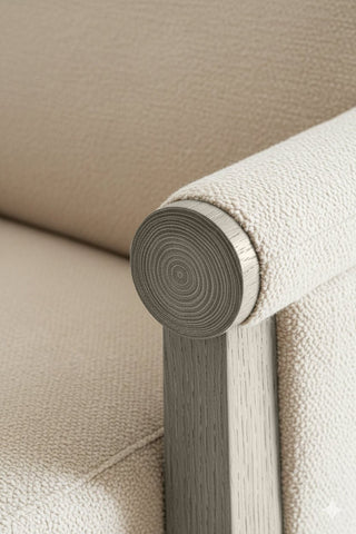 Close-up of Pale Pebble premium wood stain on a wooden chair frame