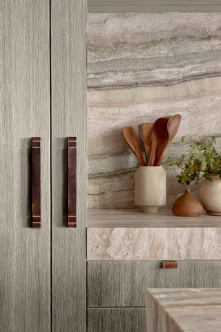 Kitchen cabinets stained with Sandy Dunes premium non-toxic Zero VOC wood stain