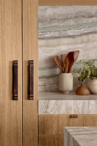 Kitchen cabinets stained with Amber Drift premium non-toxic Zero VOC wood stain