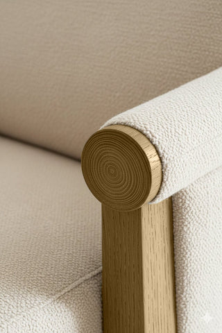 Close-up of Dune Dust premium wood stain on a wooden chair frame
