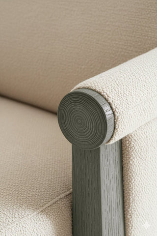 Close-up of Morning Mist premium wood stain on a wooden chair frame