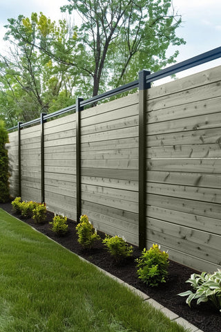 Wood privacy fence stained with Opulent Taupe premium wood stain