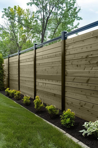 Wood privacy fence stained with Clouded Pine premium wood stain