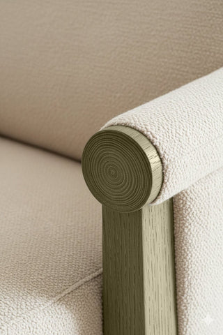 Close-up of Clouded Pine premium wood stain on a wooden chair frame