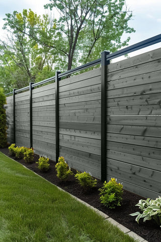 Wood privacy fence stained with Platinum Pine premium wood stain