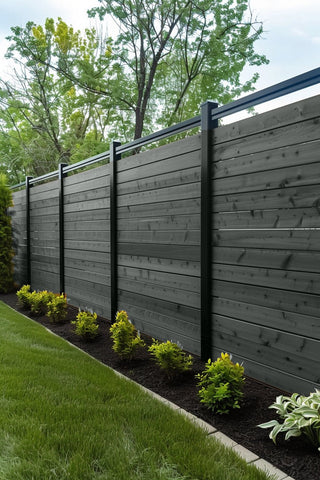 Wood privacy fence stained with Pebbled Grey premium wood stain