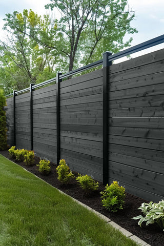 Wood privacy fence stained with Soft Charcoal premium wood stain
