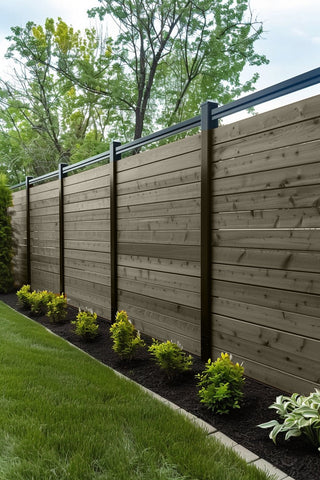 Wood privacy fence stained with Plush Truffle premium wood stain
