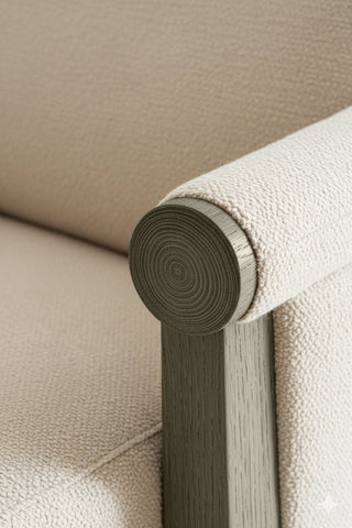 Close-up of Plush Truffle premium wood stain on a wooden chair frame