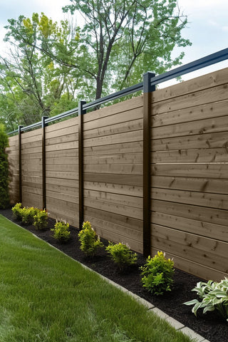 Wood privacy fence stained with Saddle Brown premium wood stain