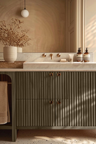 Bathroom vanity stained with Pine & Oak premium non-toxic Zero VOC wood stain