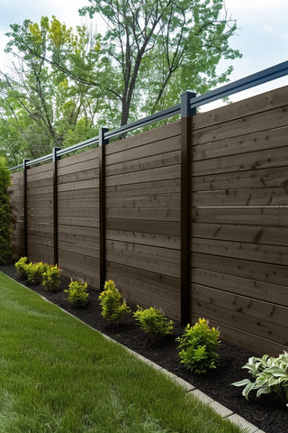 Wood privacy fence stained with Dark Whiskey premium wood stain