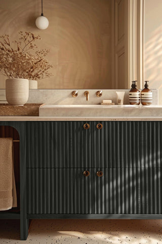 Bathroom vanity stained with 444 premium non-toxic Zero VOC wood stain